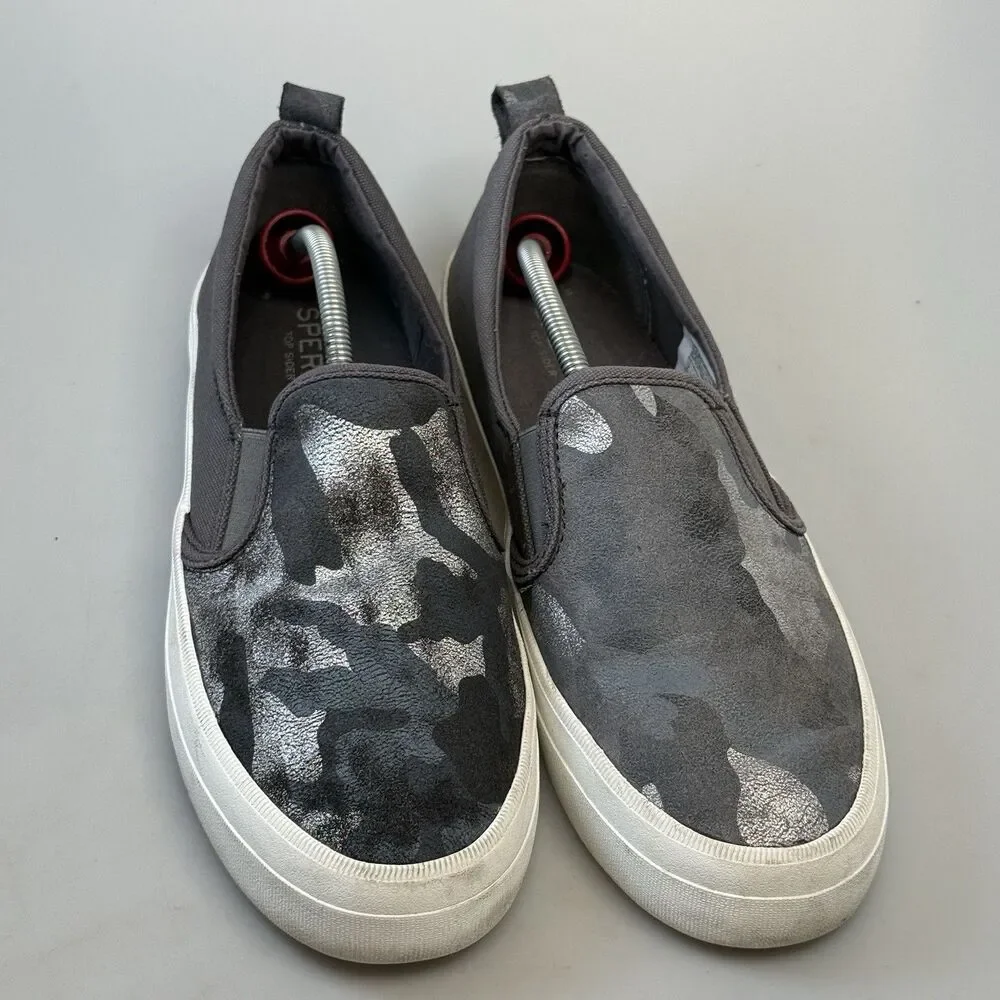 Sperry Crest Twin Gore Womens 9M Silver Blue Metallic Camo Sneakers EUC